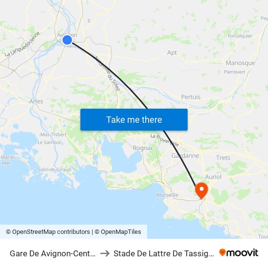 Gare De Avignon-Centre to Stade De Lattre De Tassigny map