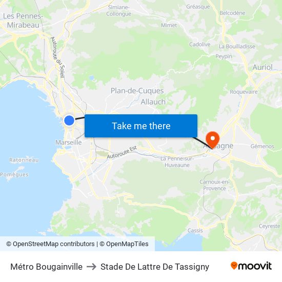 Métro Bougainville to Stade De Lattre De Tassigny map