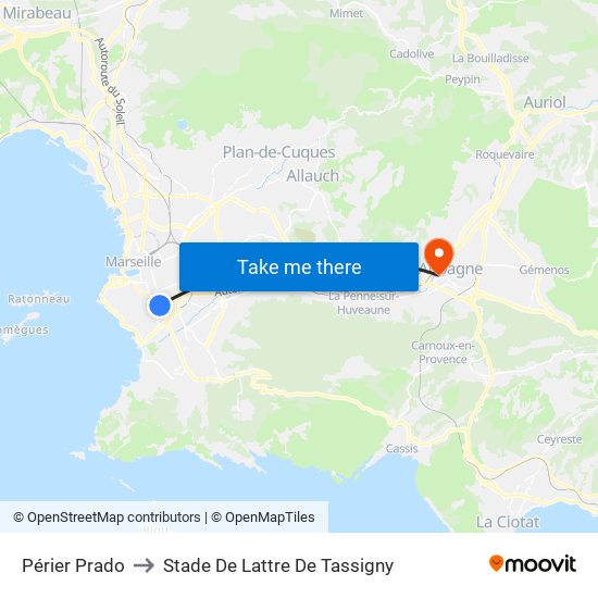 Périer Prado to Stade De Lattre De Tassigny map