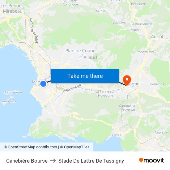 Canebière Bourse to Stade De Lattre De Tassigny map