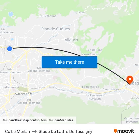 Cc Le Merlan to Stade De Lattre De Tassigny map