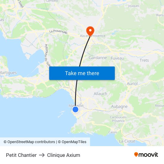 Petit Chantier to Clinique Axium map