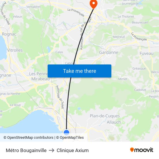 Métro Bougainville to Clinique Axium map