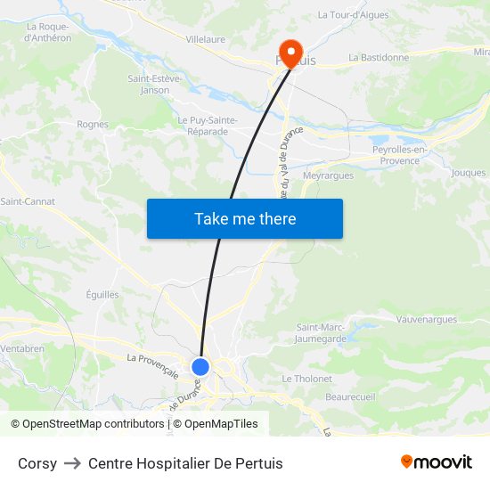 Corsy to Centre Hospitalier De Pertuis map