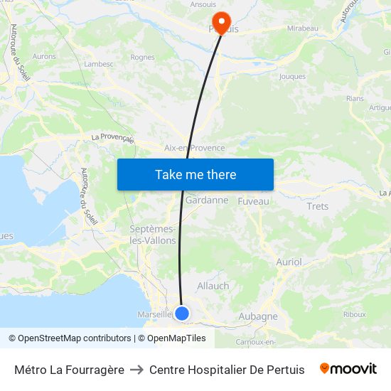 Métro La Fourragère to Centre Hospitalier De Pertuis map