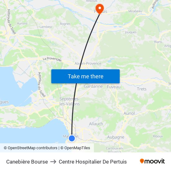 Canebière Bourse to Centre Hospitalier De Pertuis map