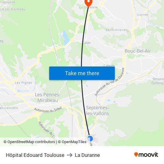 Hôpital Edouard Toulouse to La Duranne map