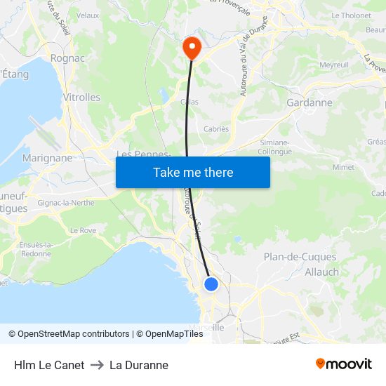 Hlm Le Canet to La Duranne map