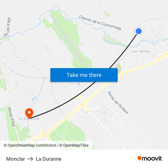 Monclar to La Duranne map