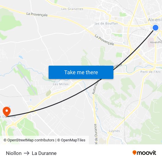 Niollon to La Duranne map