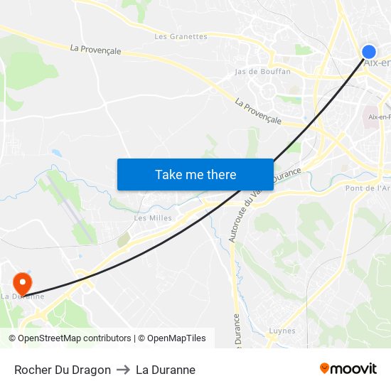 Rocher Du Dragon to La Duranne map