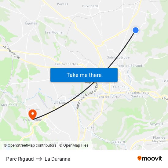 Parc Rigaud to La Duranne map