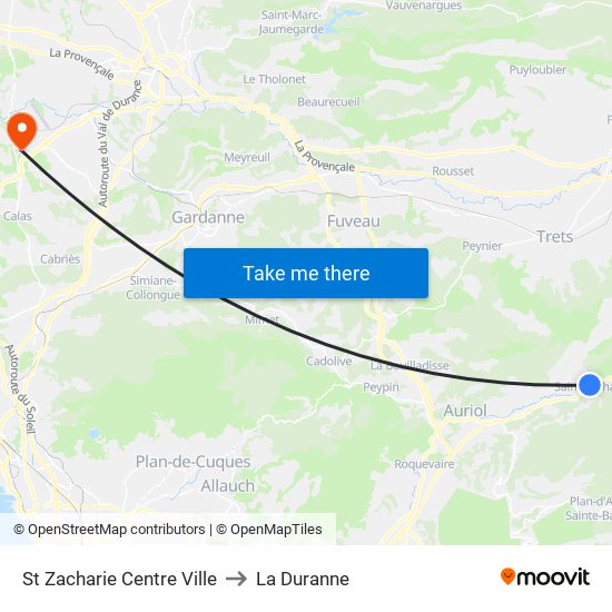 St Zacharie Centre Ville to La Duranne map