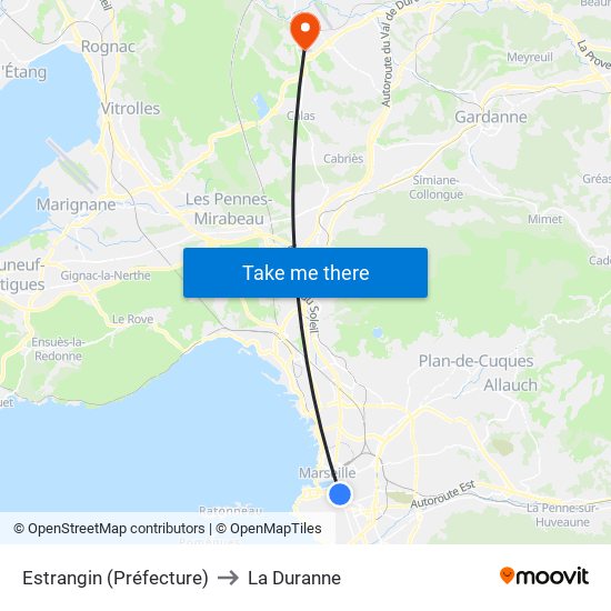 Estrangin (Préfecture) to La Duranne map