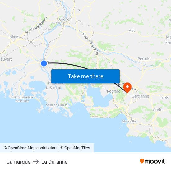 Camargue to La Duranne map