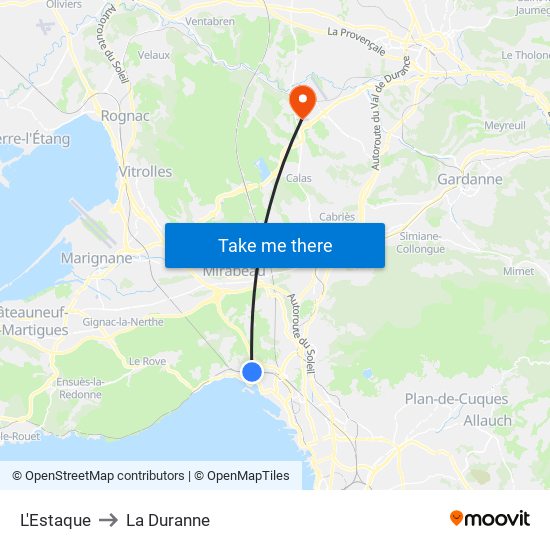 L'Estaque to La Duranne map