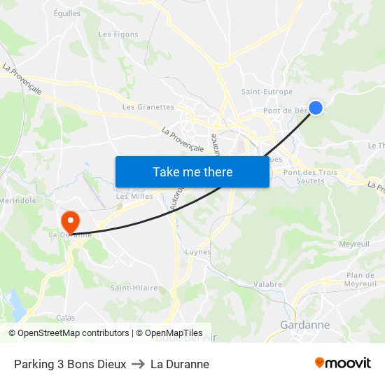 Parking 3 Bons Dieux to La Duranne map