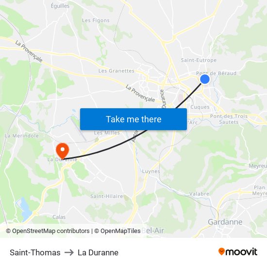 Saint-Thomas to La Duranne map