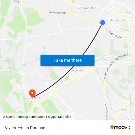 Vivien to La Duranne map
