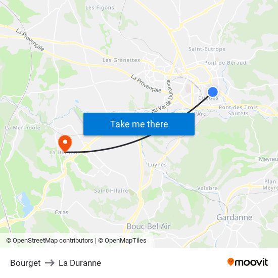 Bourget to La Duranne map