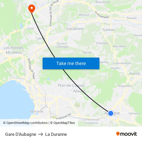Gare D'Aubagne to La Duranne map