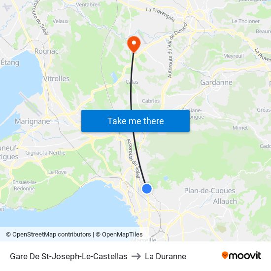 Gare De St-Joseph-Le-Castellas to La Duranne map