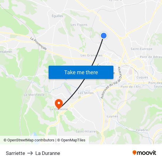 Sarriette to La Duranne map