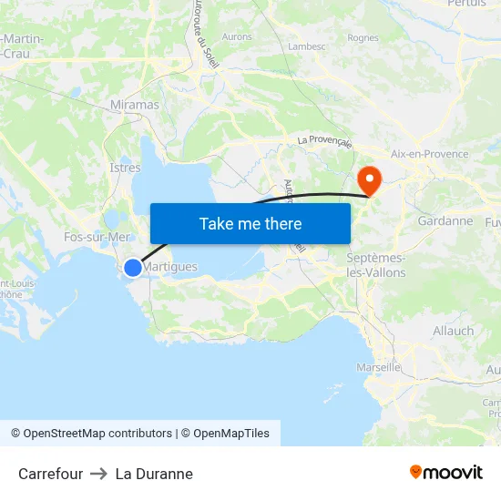 Carrefour to La Duranne map