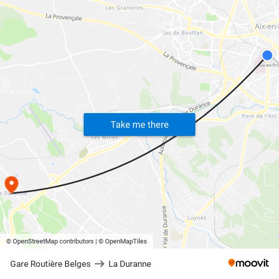 Gare Routière Belges to La Duranne map