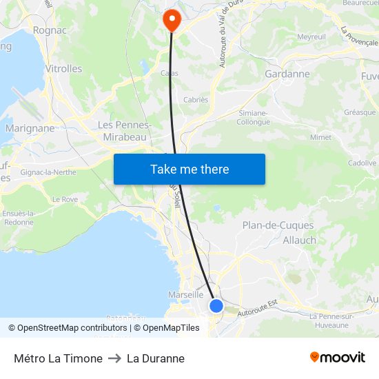 Métro La Timone to La Duranne map