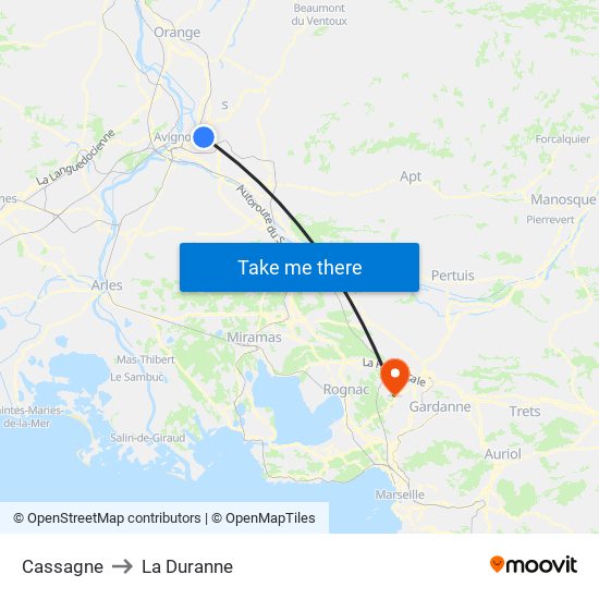 Cassagne to La Duranne map