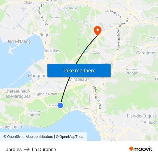 Jardins to La Duranne map
