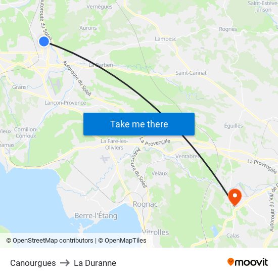 Canourgues to La Duranne map