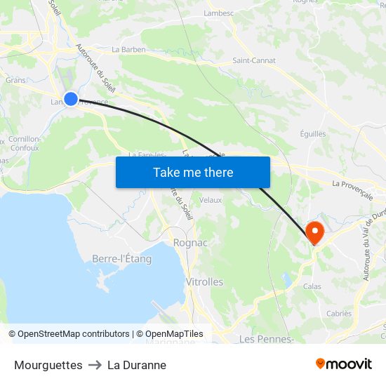 Mourguettes to La Duranne map