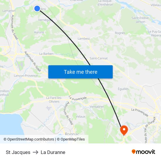 St Jacques to La Duranne map