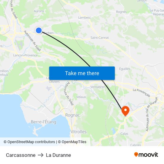Carcassonne to La Duranne map
