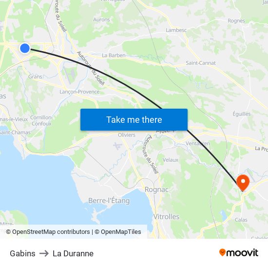 Gabins to La Duranne map