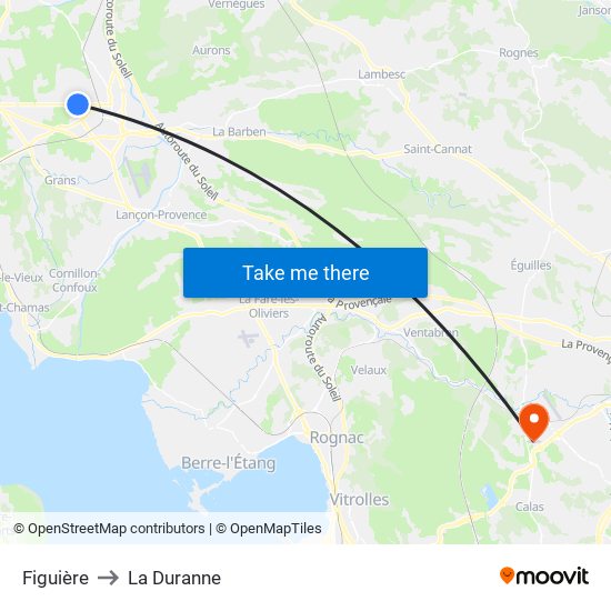 Figuière to La Duranne map