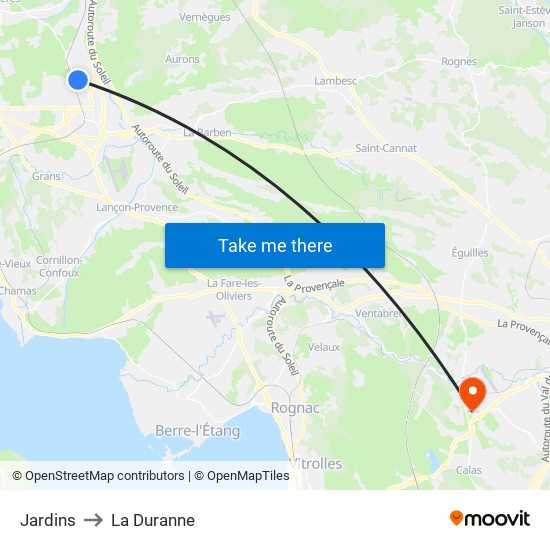 Jardins to La Duranne map