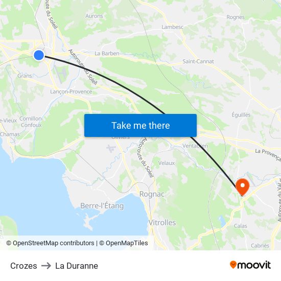 Crozes to La Duranne map