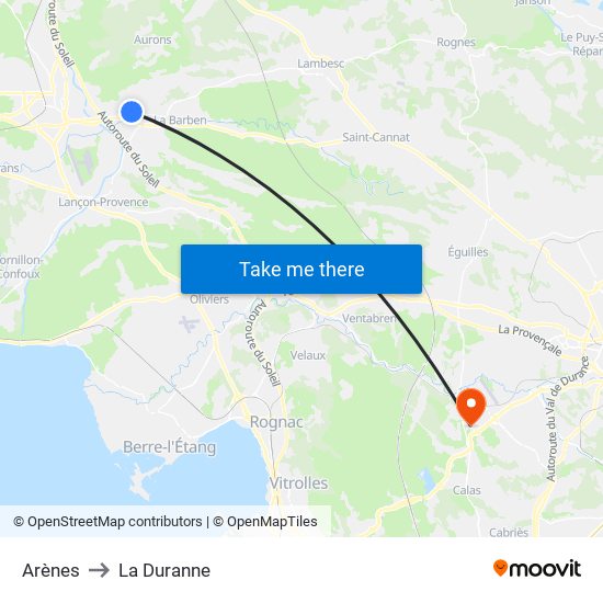 Arènes to La Duranne map