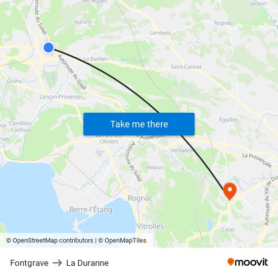 Fontgrave to La Duranne map