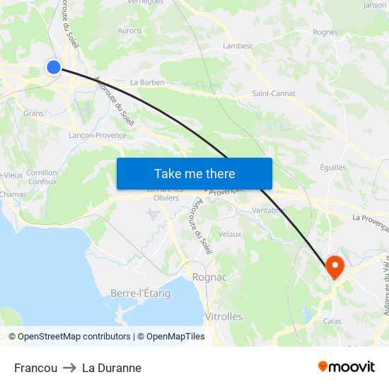 Francou to La Duranne map