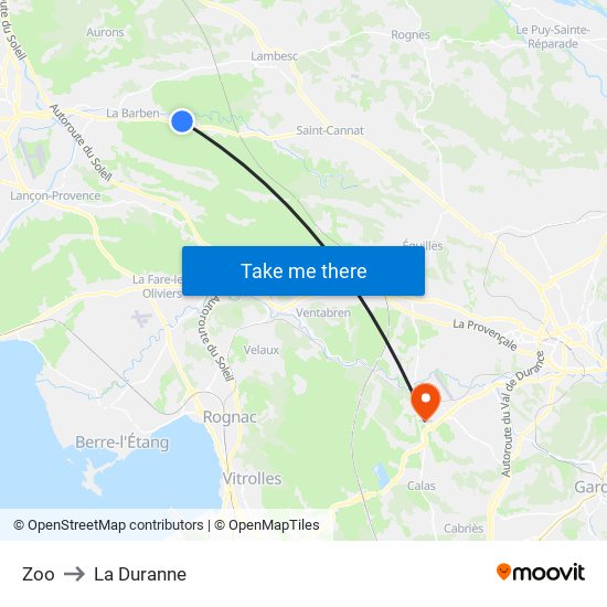 Zoo to La Duranne map