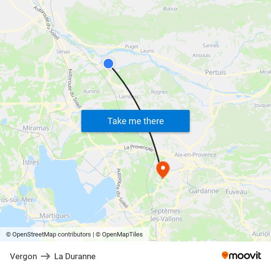 Vergon to La Duranne map