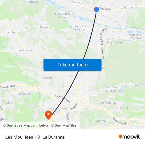 Les Moulières to La Duranne map