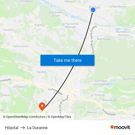 Hôpital to La Duranne map