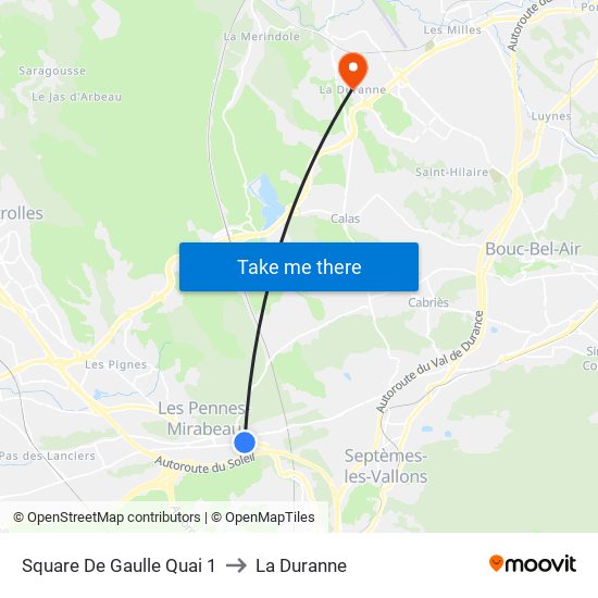 Square De Gaulle Quai 1 to La Duranne map