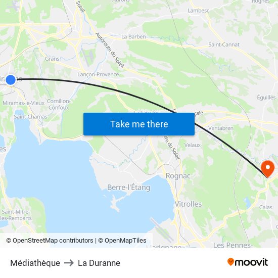 Médiathèque to La Duranne map