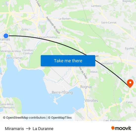 Miramaris to La Duranne map